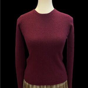 Holt Renfrew 100% brushed cashmere burgundy merlot crew neck sweater EUC size XS